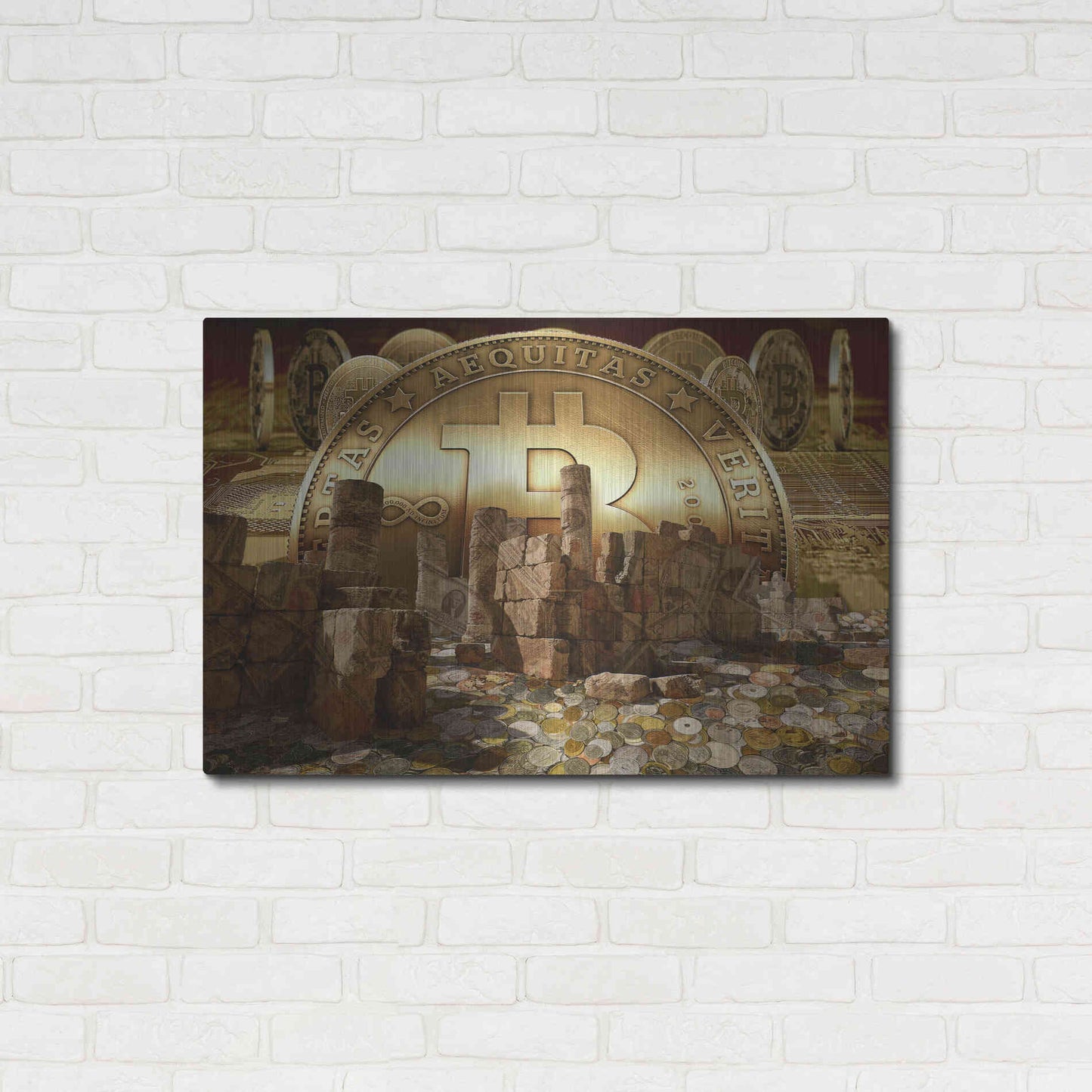 Luxe Metal Art 'Bitcoin New Age Seven' by Steve Hunziker, Metal Wall Art,36x24