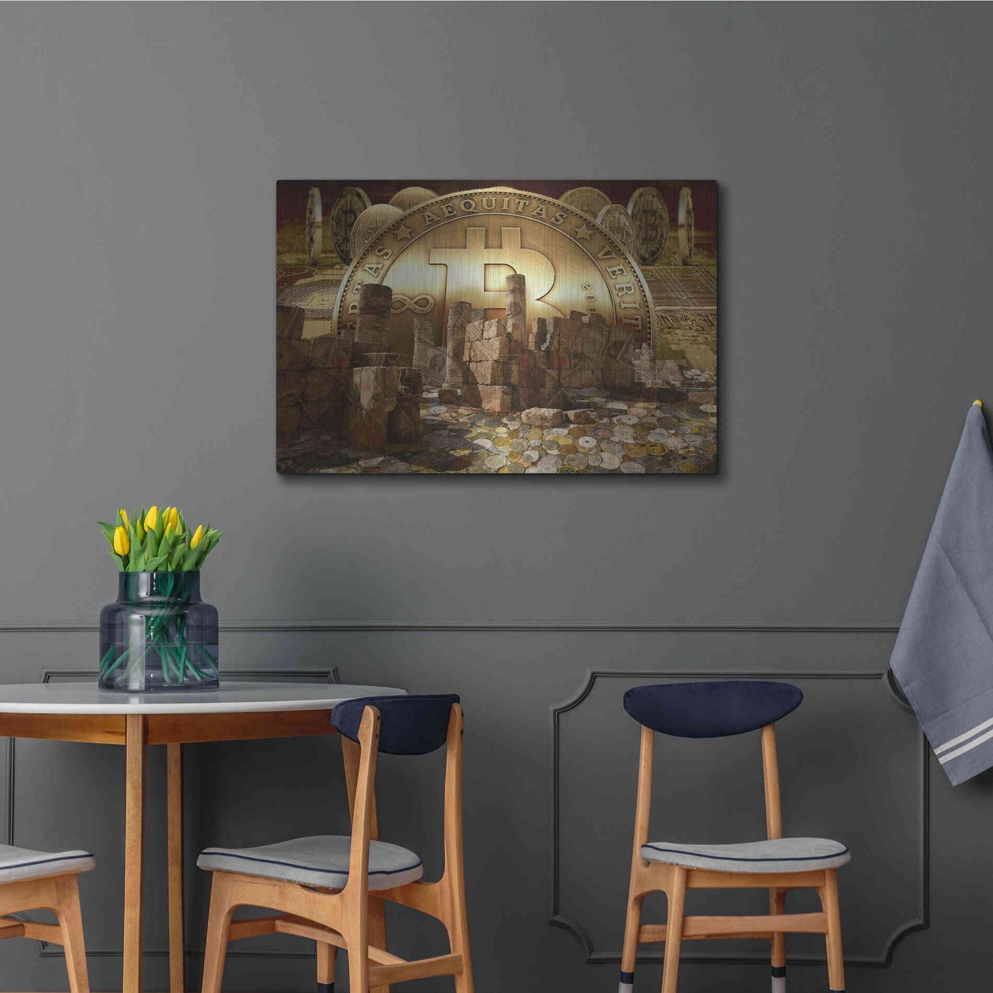 Luxe Metal Art 'Bitcoin New Age Seven' by Steve Hunziker, Metal Wall Art,36x24