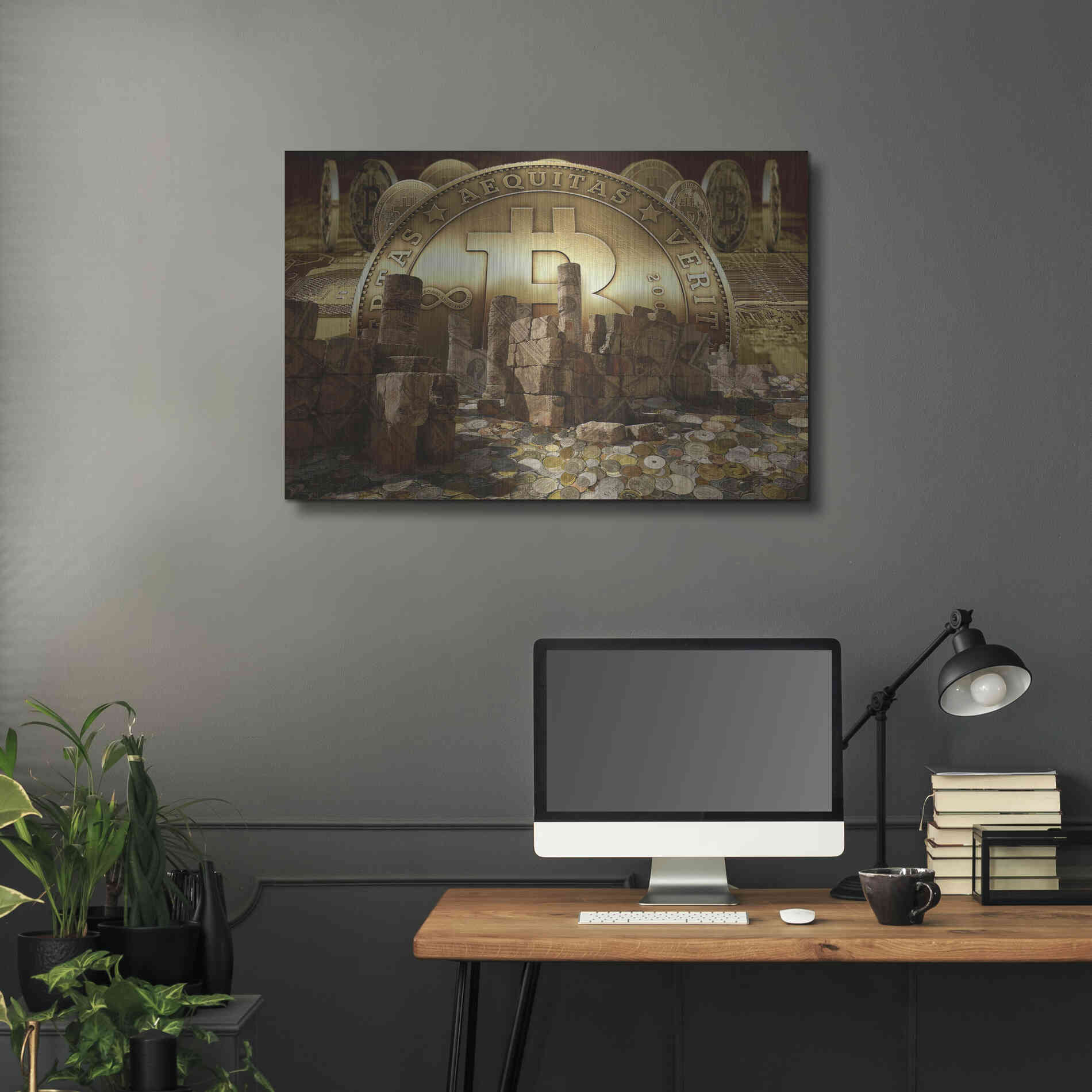 Luxe Metal Art 'Bitcoin New Age Seven' by Steve Hunziker, Metal Wall Art,36x24