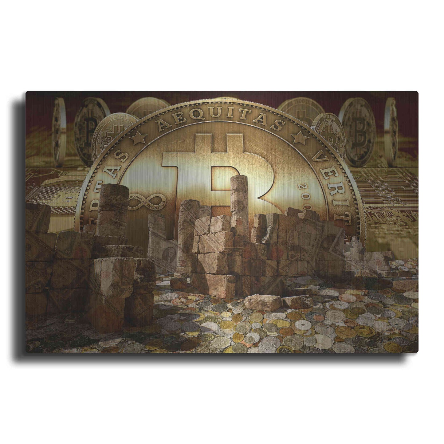 Luxe Metal Art 'Bitcoin New Age Seven' by Steve Hunziker, Metal Wall Art