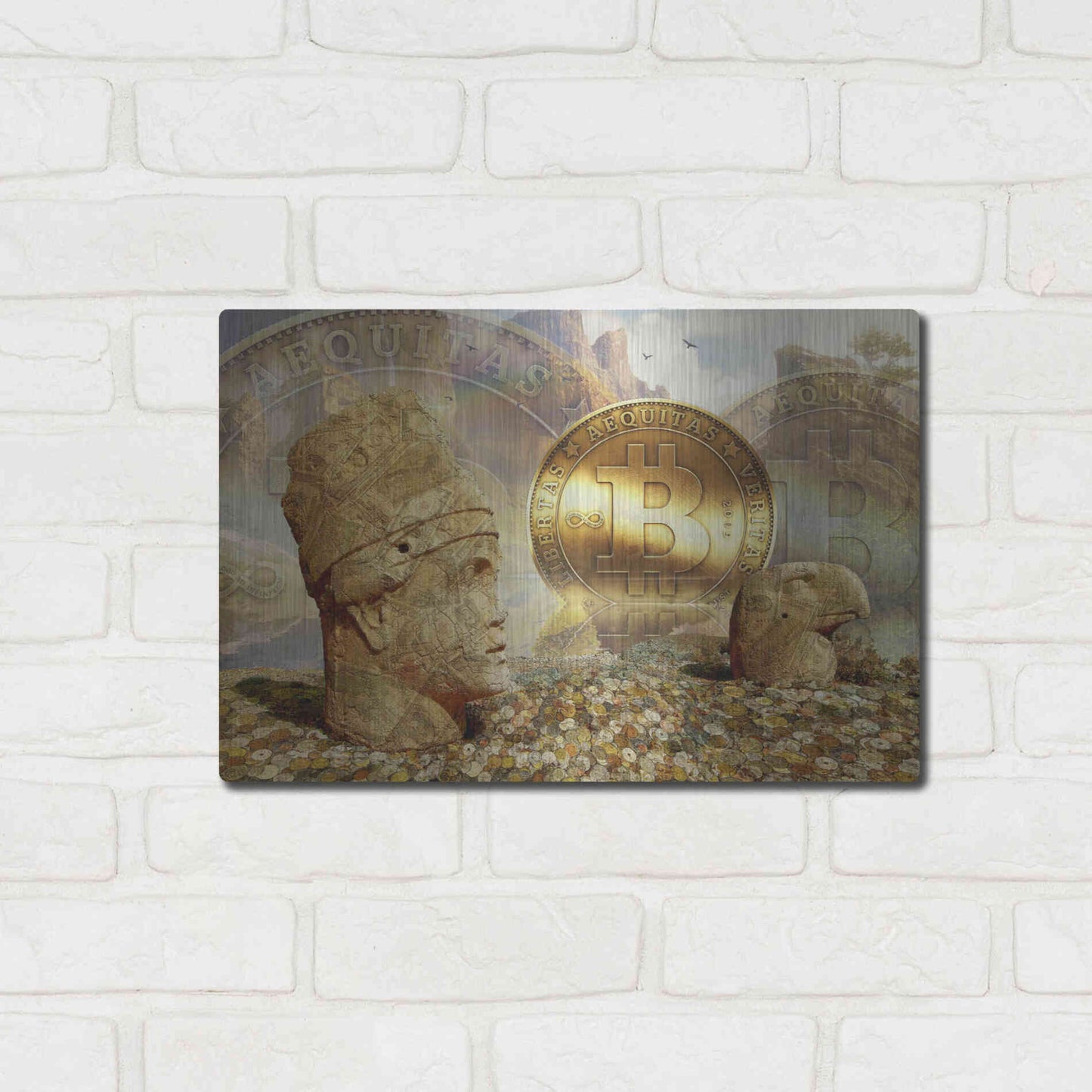 Luxe Metal Art 'Bitcoin New Age Eight' by Steve Hunziker, Metal Wall Art,16x12