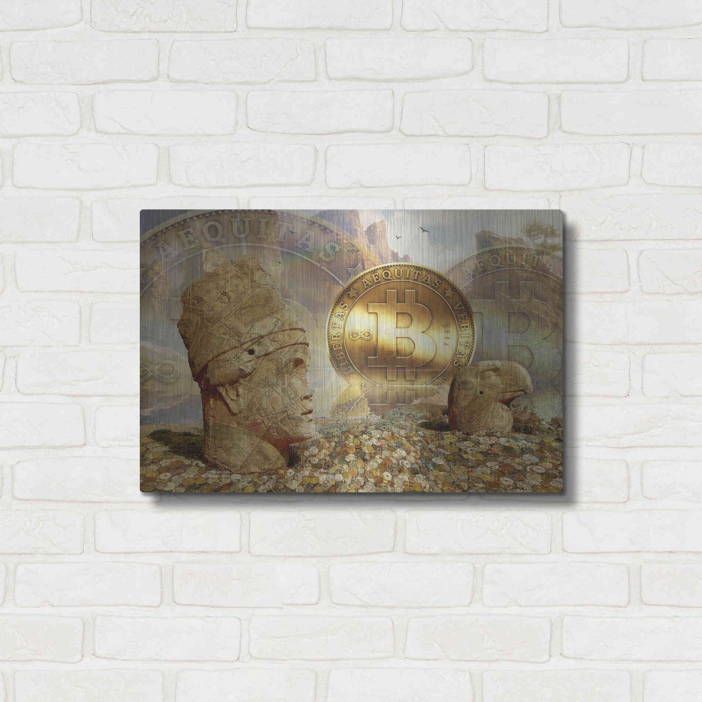 Luxe Metal Art 'Bitcoin New Age Eight' by Steve Hunziker, Metal Wall Art,24x16