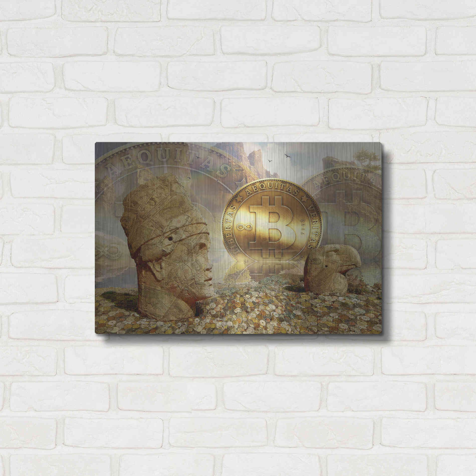 Luxe Metal Art 'Bitcoin New Age Eight' by Steve Hunziker, Metal Wall Art,24x16