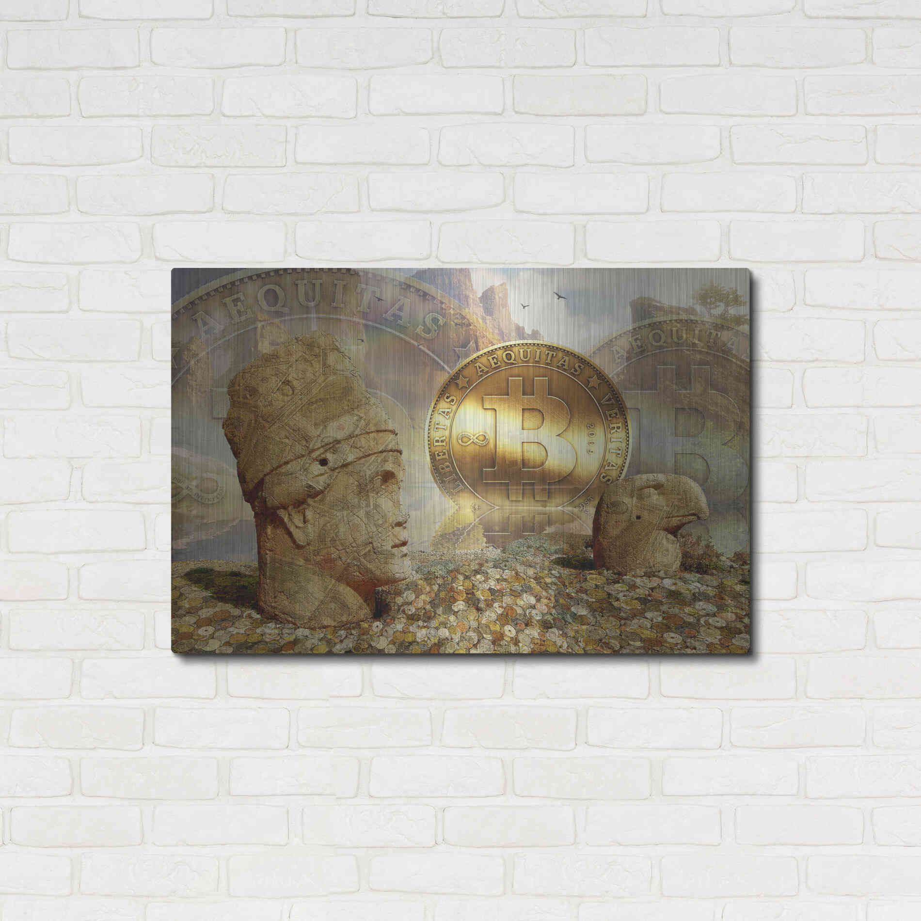 Luxe Metal Art 'Bitcoin New Age Eight' by Steve Hunziker, Metal Wall Art,36x24