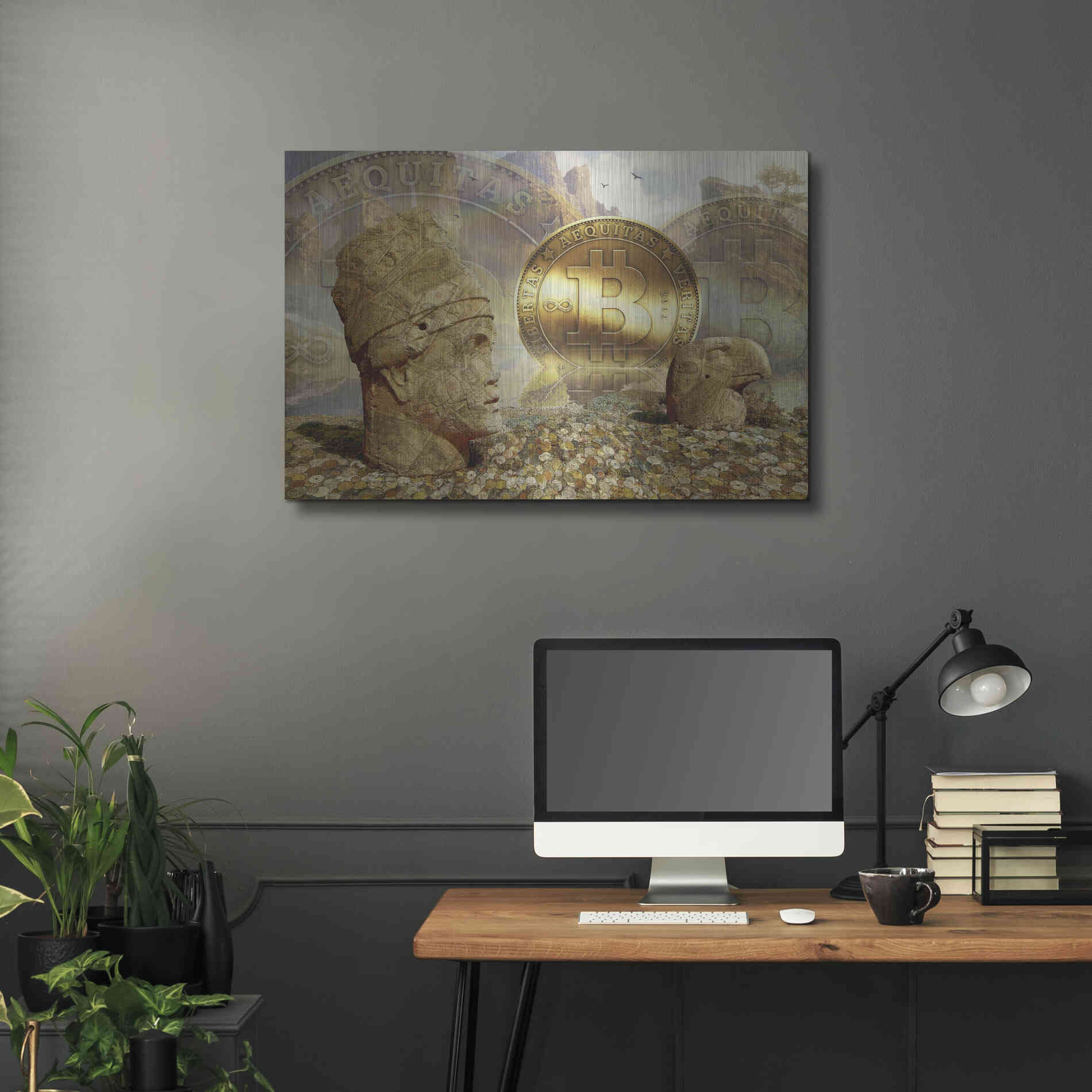 Luxe Metal Art 'Bitcoin New Age Eight' by Steve Hunziker, Metal Wall Art,36x24