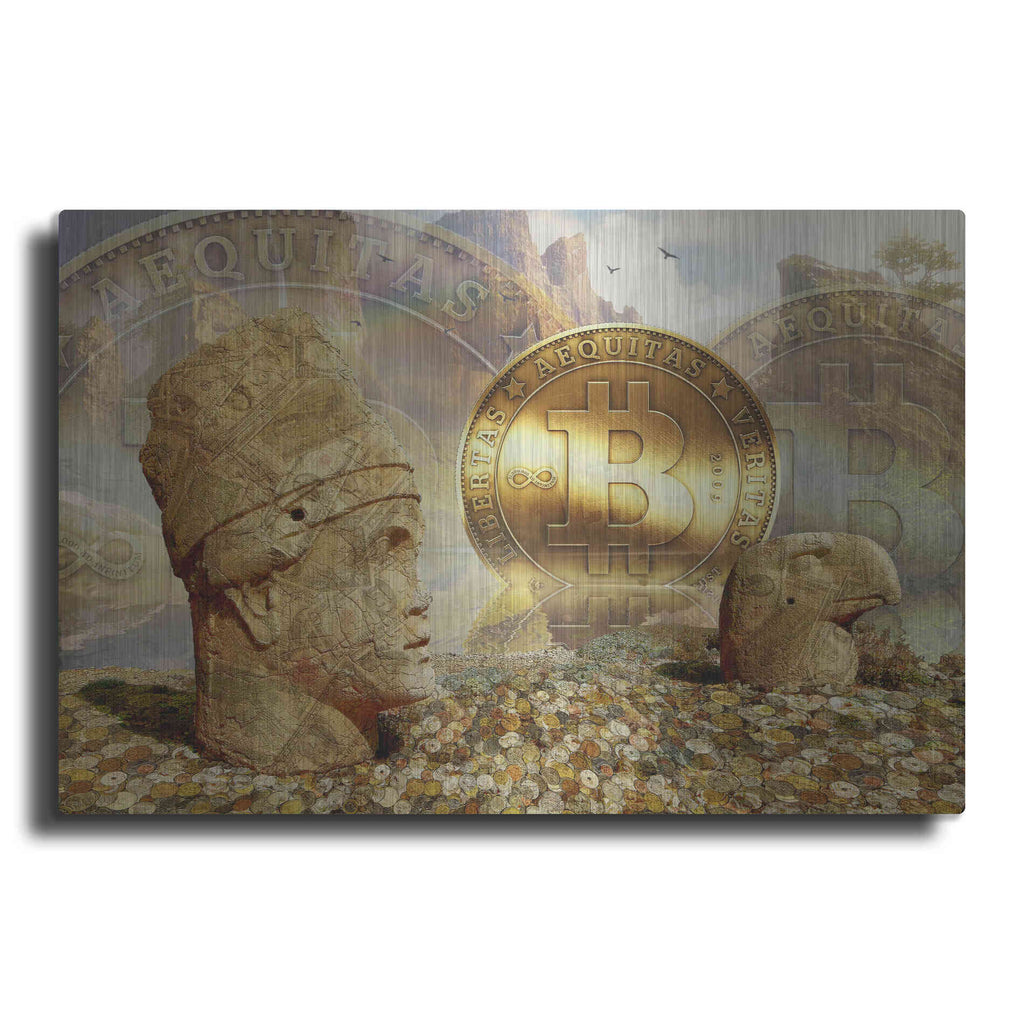 Luxe Metal Art 'Bitcoin New Age Eight' by Steve Hunziker, Metal Wall Art