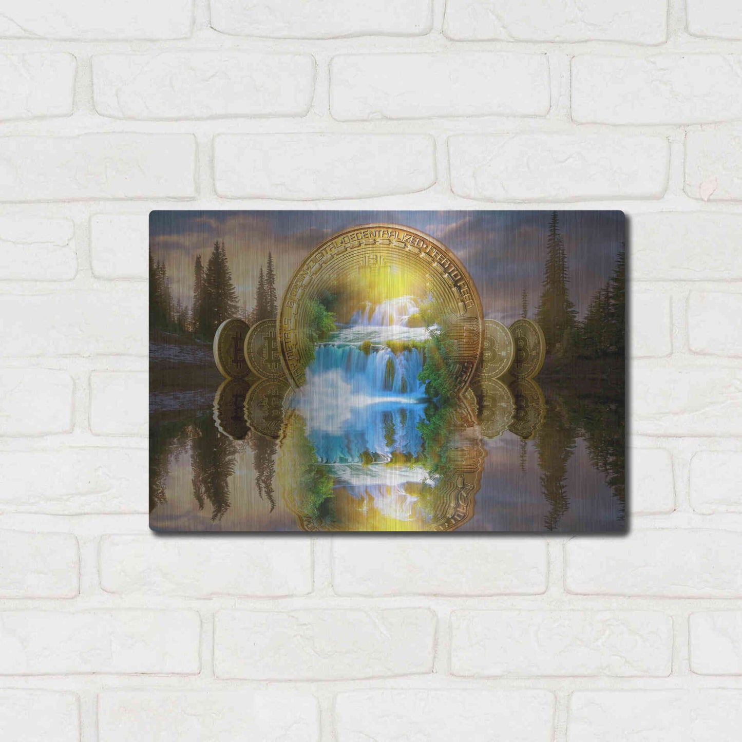 Luxe Metal Art 'Bitcoin New Age Five' by Steve Hunziker, Metal Wall Art,16x12