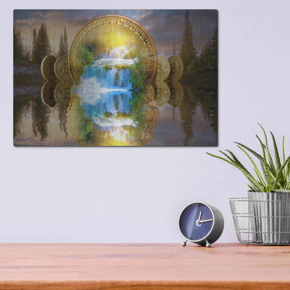 Luxe Metal Art 'Bitcoin New Age Five' by Steve Hunziker, Metal Wall Art,16x12