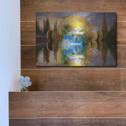 Luxe Metal Art 'Bitcoin New Age Five' by Steve Hunziker, Metal Wall Art,16x12