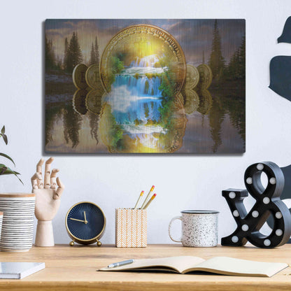 Luxe Metal Art 'Bitcoin New Age Five' by Steve Hunziker, Metal Wall Art,16x12