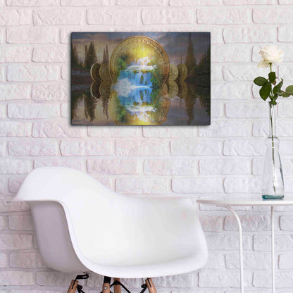 Luxe Metal Art 'Bitcoin New Age Five' by Steve Hunziker, Metal Wall Art,24x16