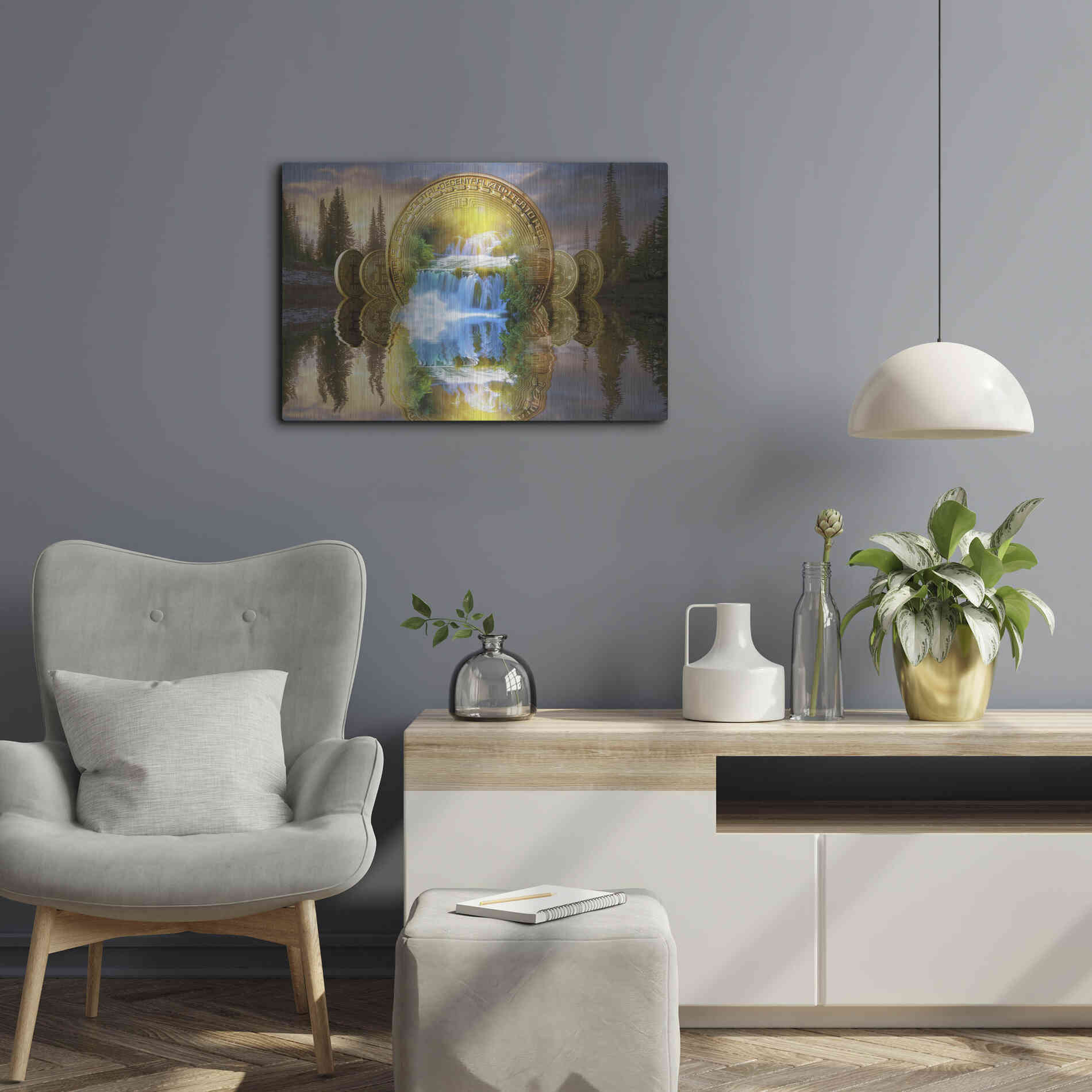 Luxe Metal Art 'Bitcoin New Age Five' by Steve Hunziker, Metal Wall Art,24x16