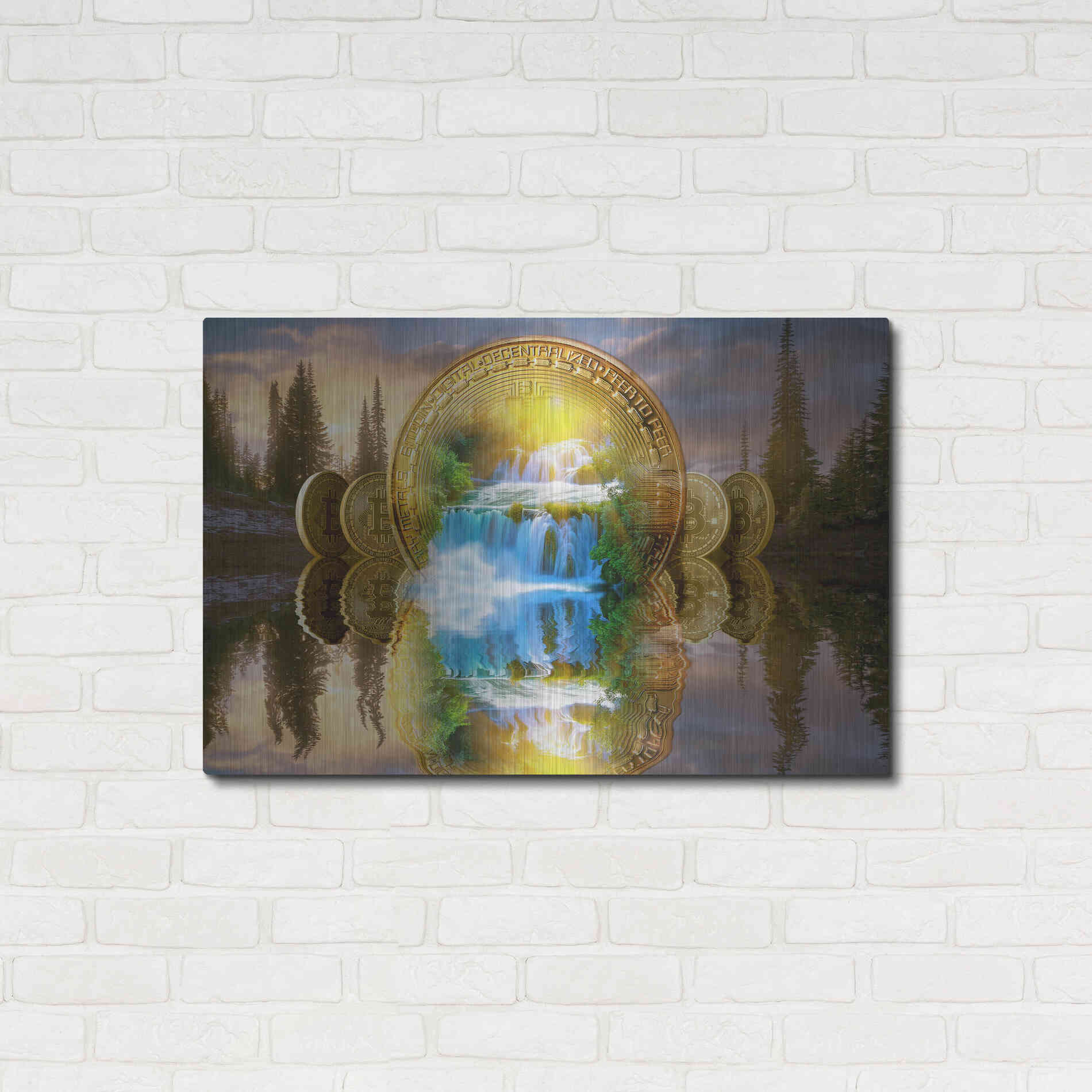 Luxe Metal Art 'Bitcoin New Age Five' by Steve Hunziker, Metal Wall Art,36x24