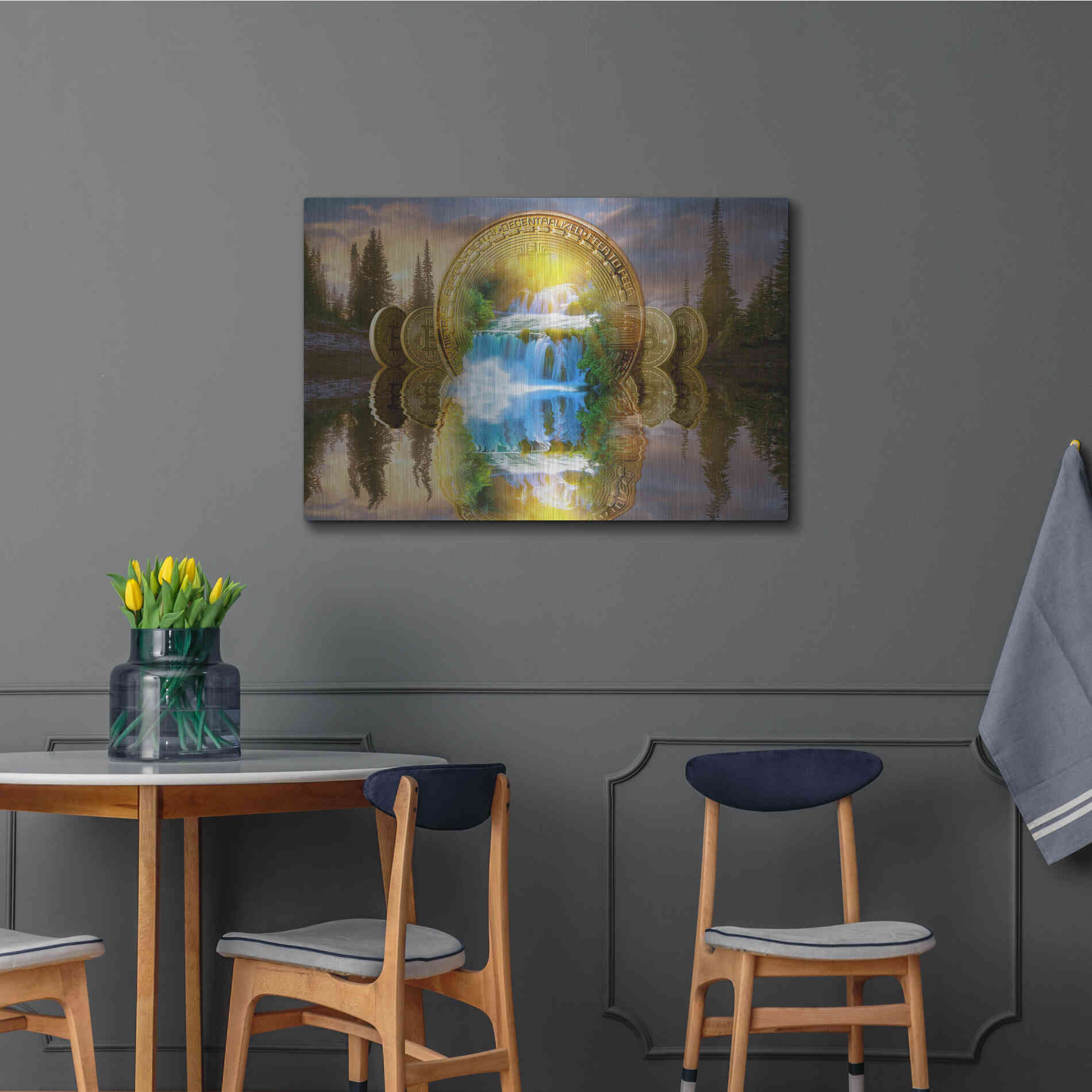 Luxe Metal Art 'Bitcoin New Age Five' by Steve Hunziker, Metal Wall Art,36x24