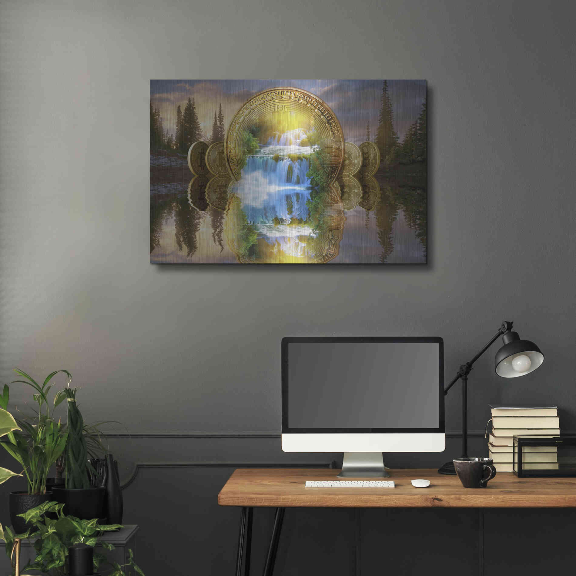 Luxe Metal Art 'Bitcoin New Age Five' by Steve Hunziker, Metal Wall Art,36x24