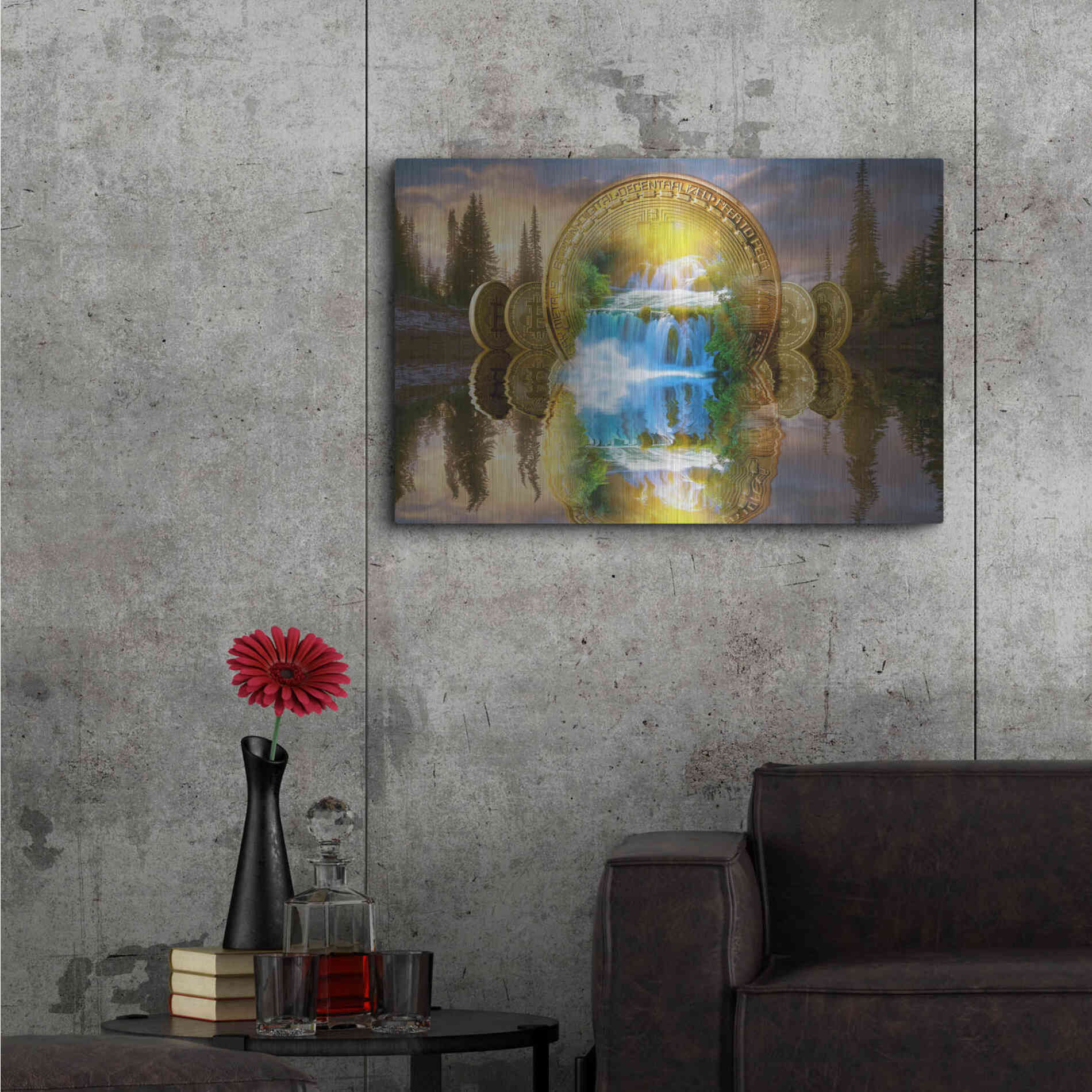 Luxe Metal Art 'Bitcoin New Age Five' by Steve Hunziker, Metal Wall Art,36x24