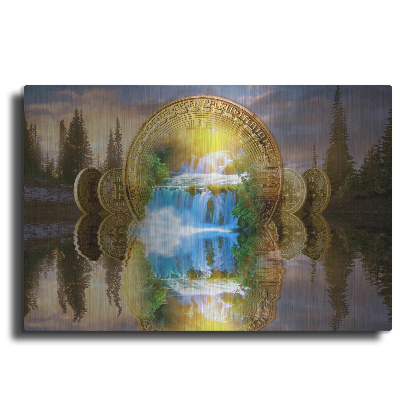 Luxe Metal Art 'Bitcoin New Age Five' by Steve Hunziker, Metal Wall Art