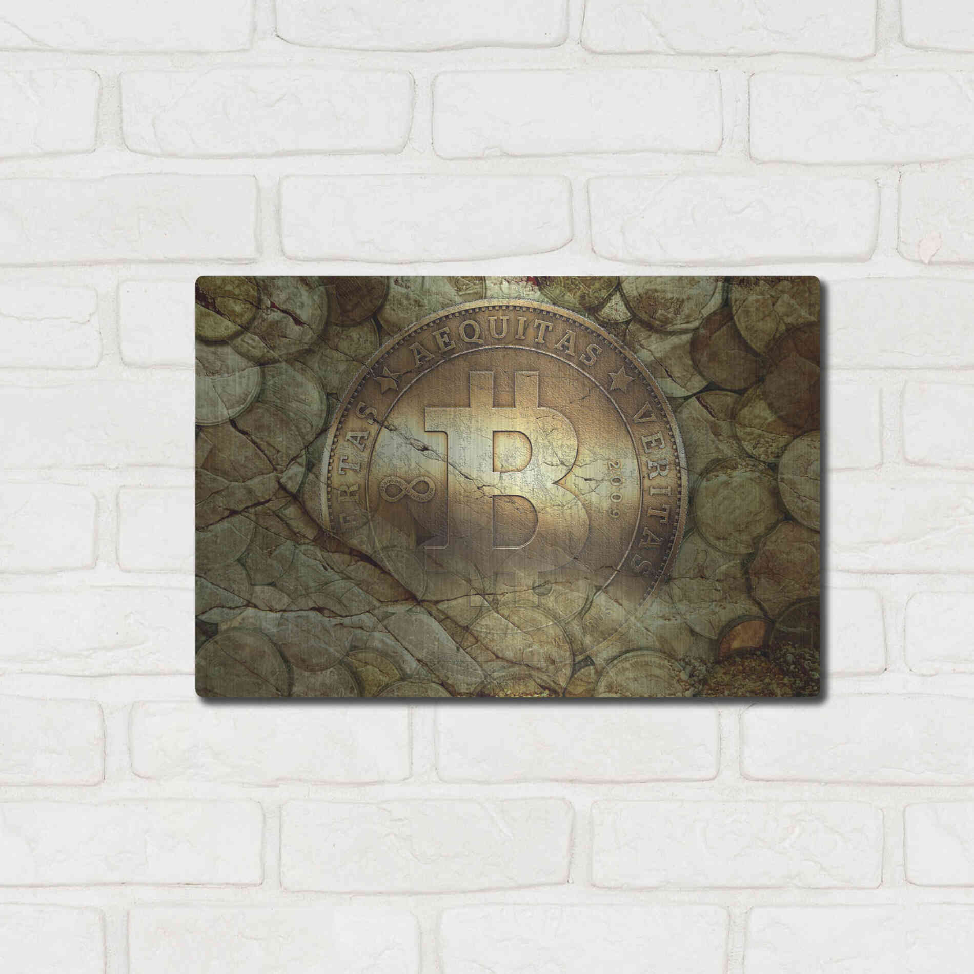 Luxe Metal Art 'Bitcoin-New Age One' by Steve Hunziker, Metal Wall Art,16x12