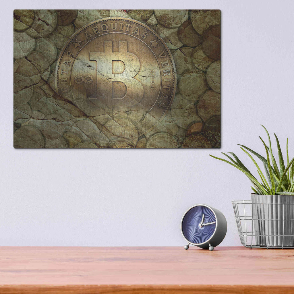 Luxe Metal Art 'Bitcoin-New Age One' by Steve Hunziker, Metal Wall Art,16x12