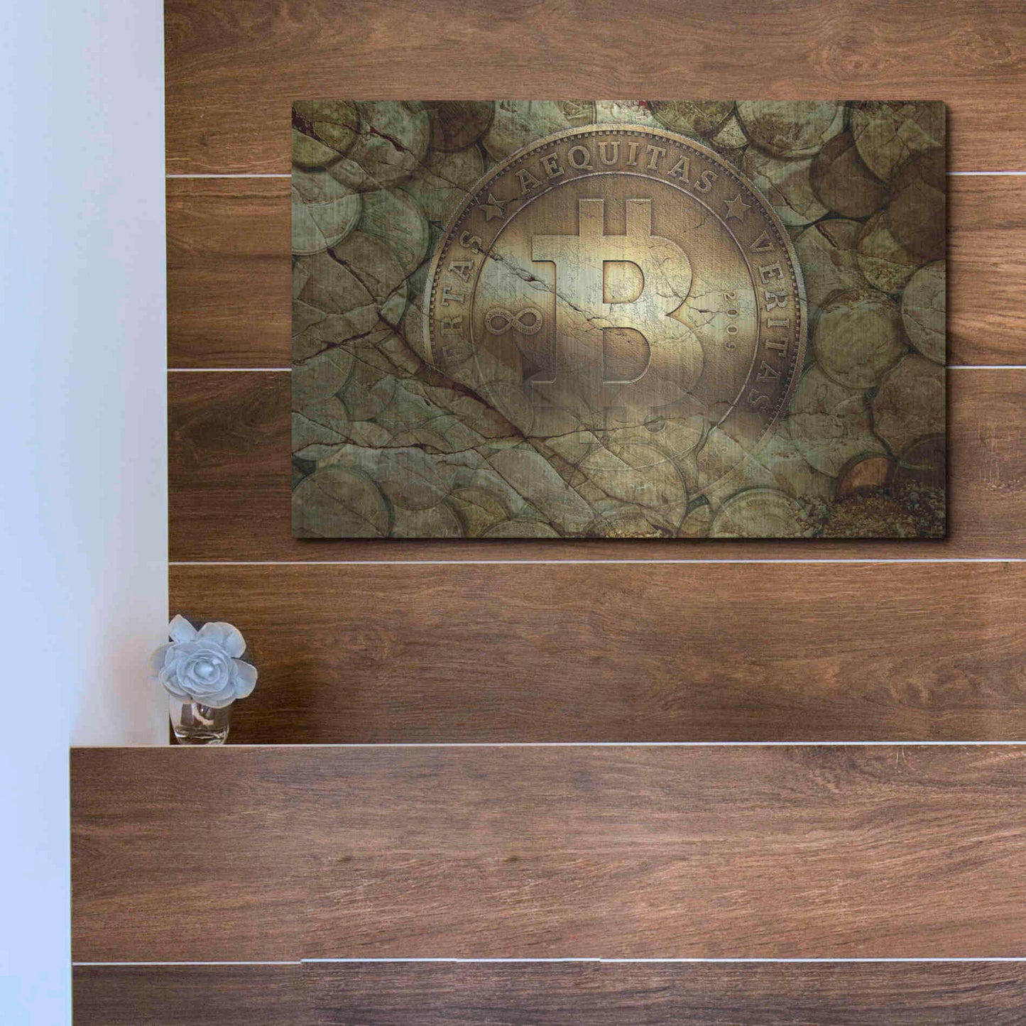 Luxe Metal Art 'Bitcoin-New Age One' by Steve Hunziker, Metal Wall Art,16x12
