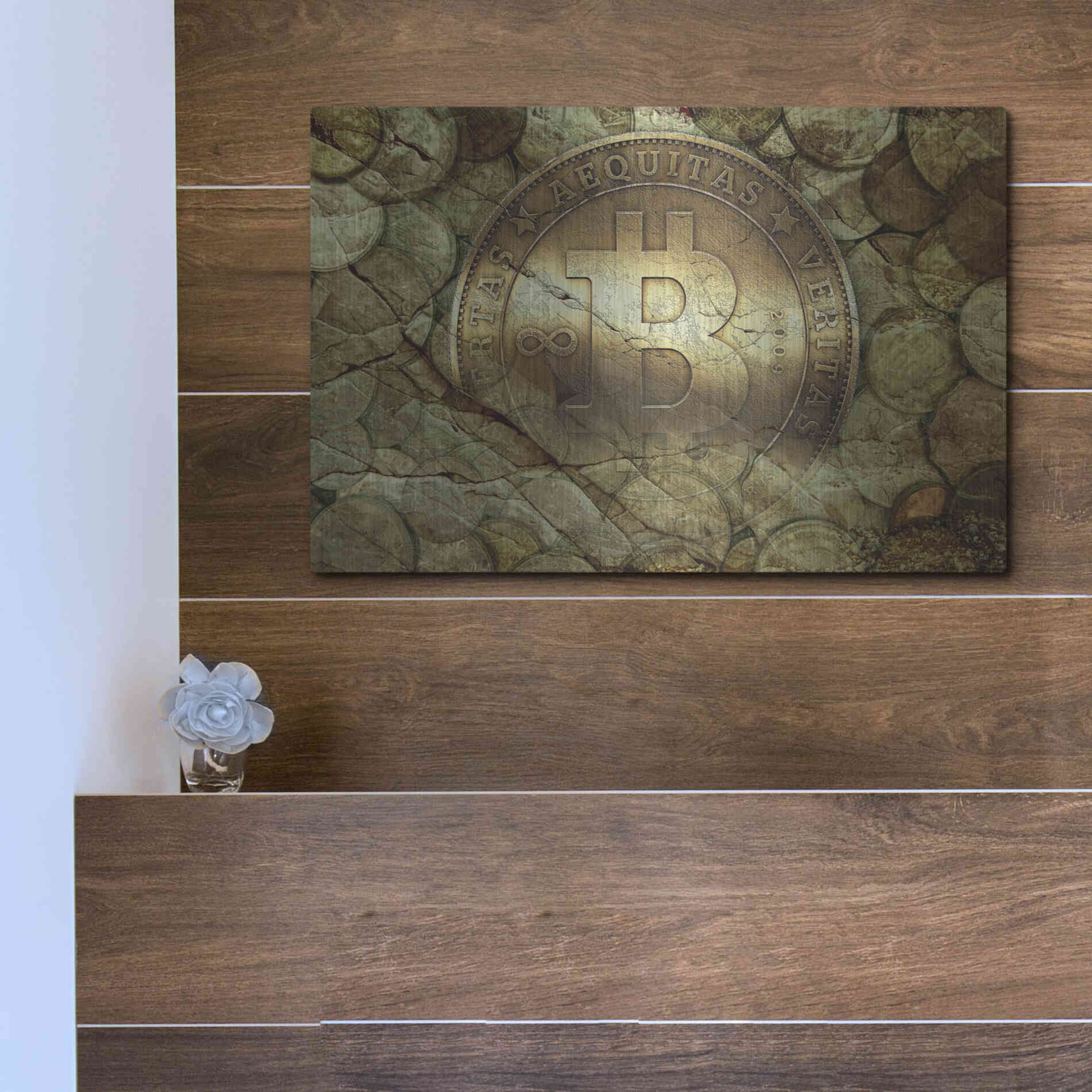 Luxe Metal Art 'Bitcoin-New Age One' by Steve Hunziker, Metal Wall Art,16x12
