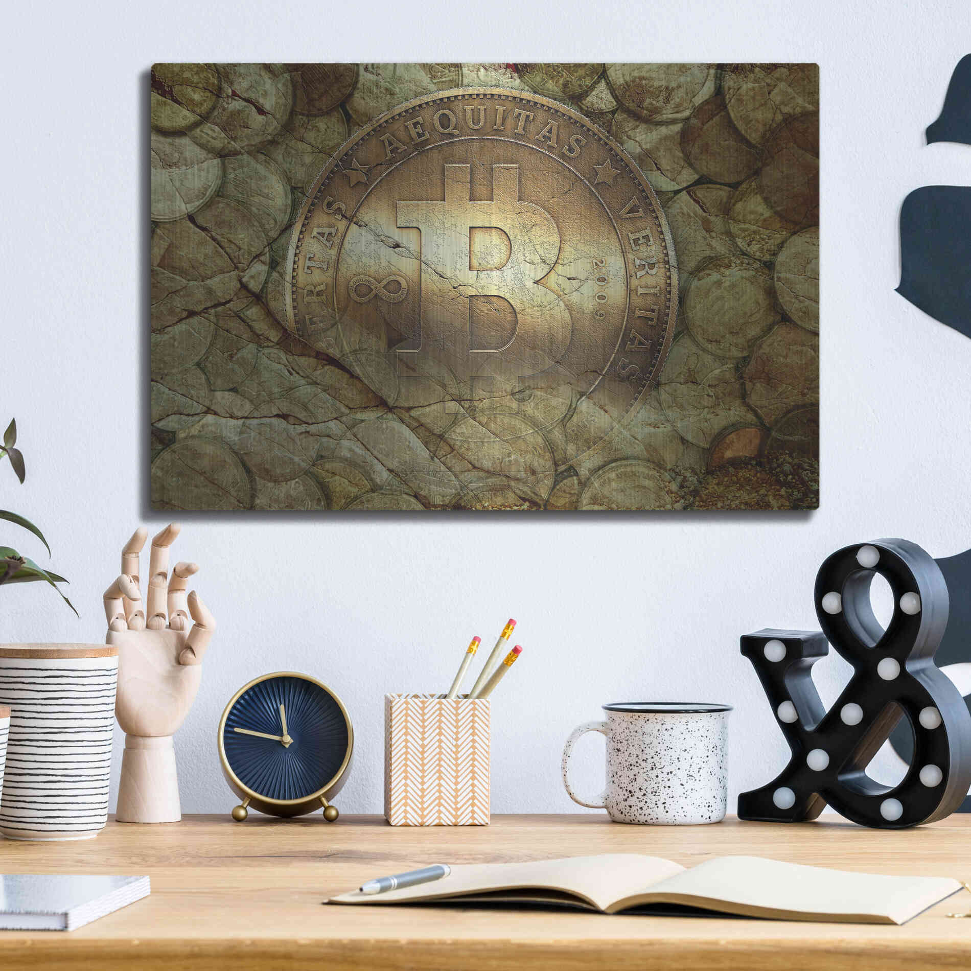 Luxe Metal Art 'Bitcoin-New Age One' by Steve Hunziker, Metal Wall Art,16x12
