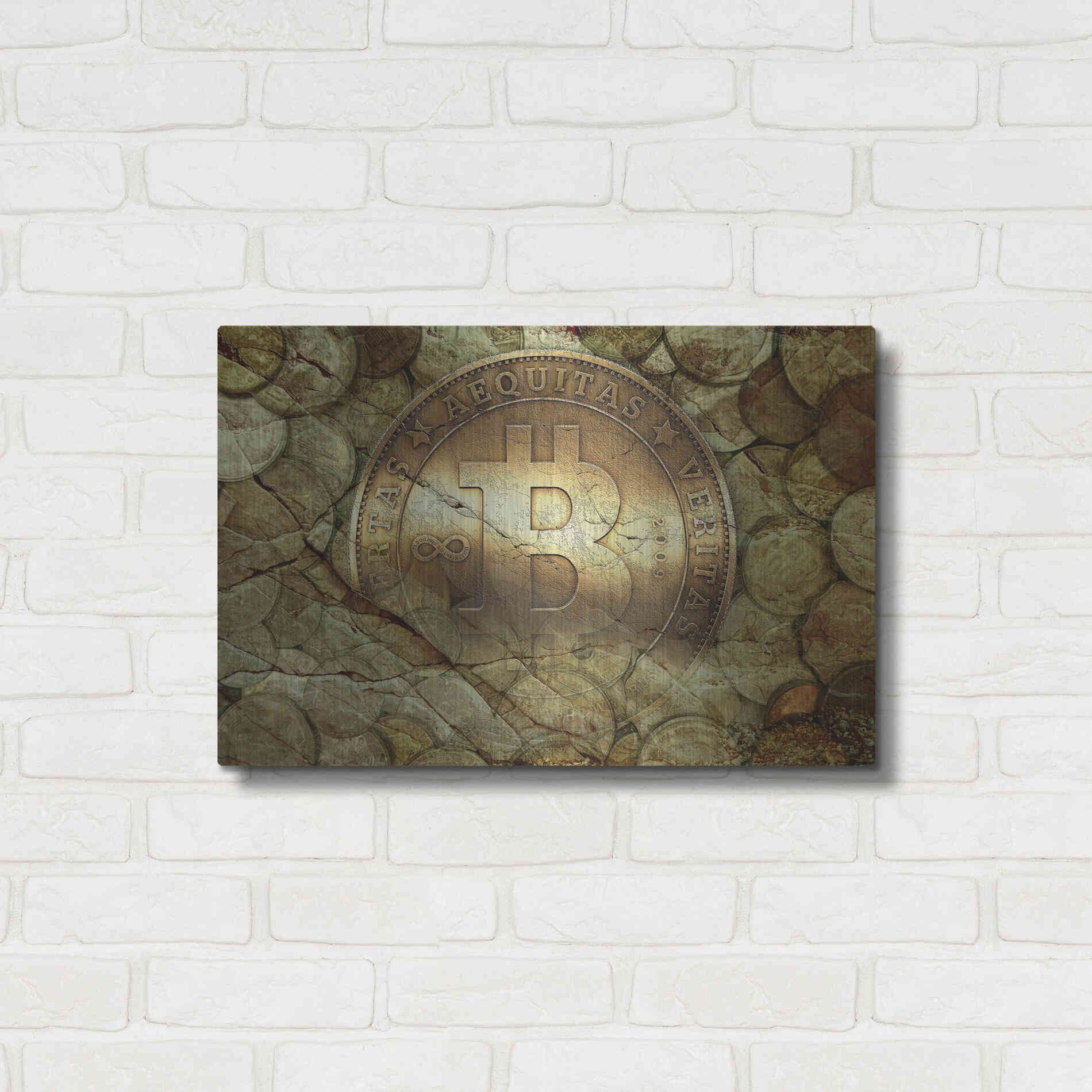 Luxe Metal Art 'Bitcoin-New Age One' by Steve Hunziker, Metal Wall Art,24x16