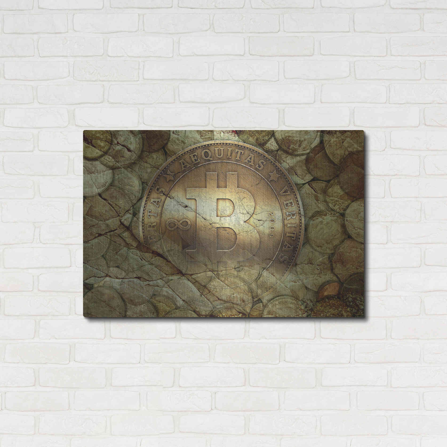 Luxe Metal Art 'Bitcoin-New Age One' by Steve Hunziker, Metal Wall Art,36x24