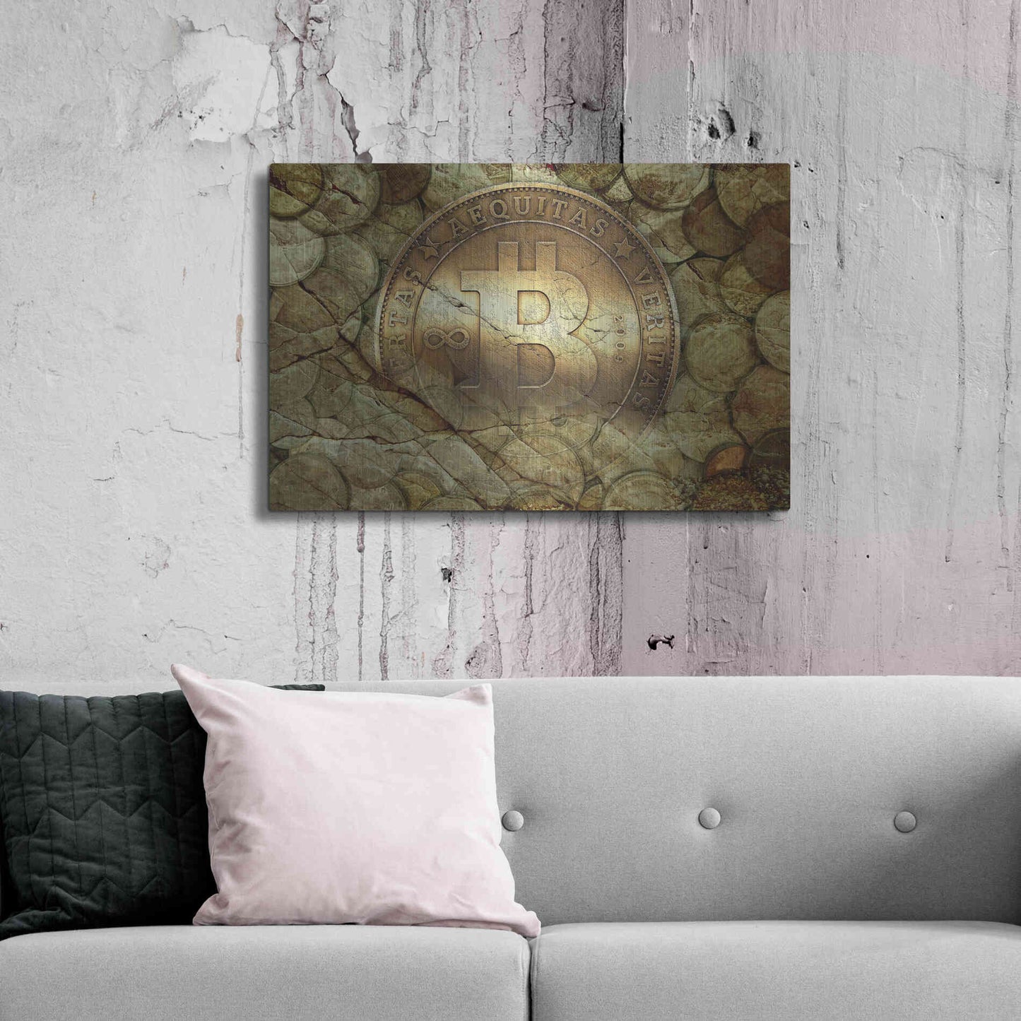 Luxe Metal Art 'Bitcoin-New Age One' by Steve Hunziker, Metal Wall Art,36x24
