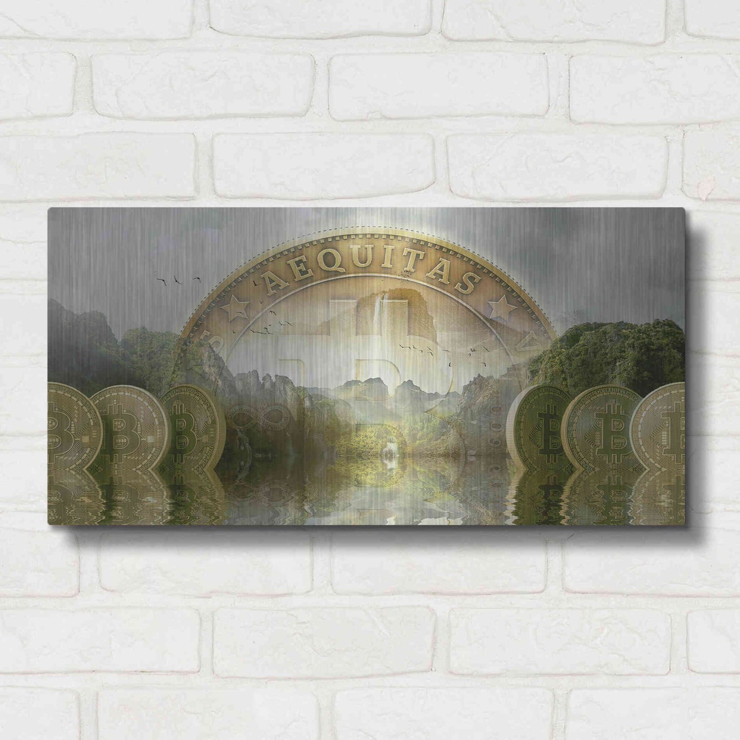 Luxe Metal Art 'Bitcoin New Age Two' by Steve Hunziker, Metal Wall Art,24x12