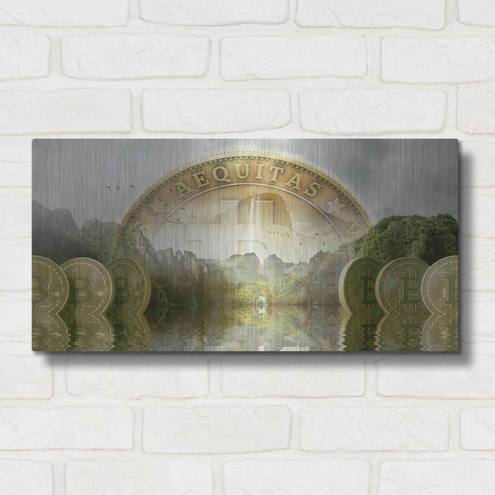 Luxe Metal Art 'Bitcoin New Age Two' by Steve Hunziker, Metal Wall Art,24x12