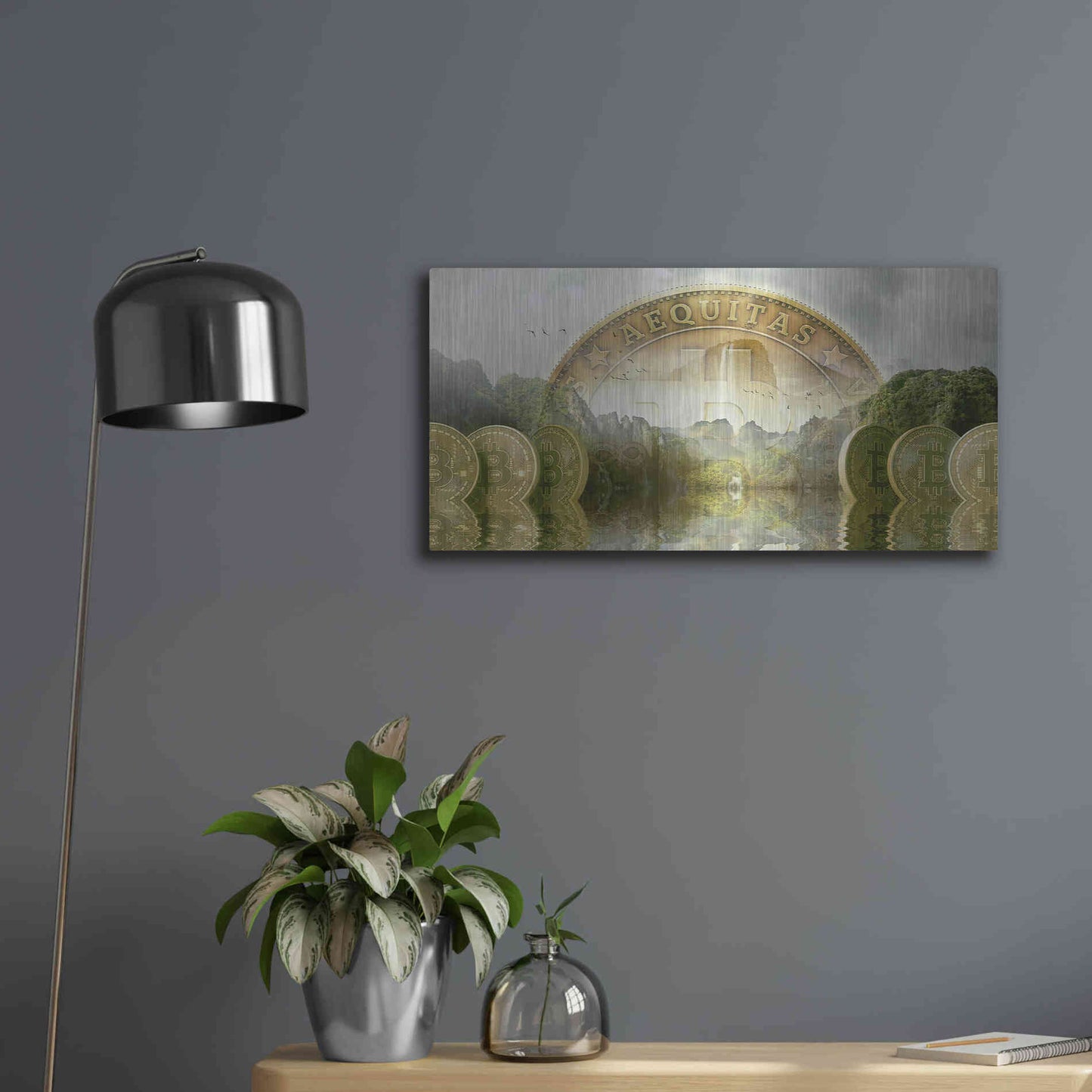 Luxe Metal Art 'Bitcoin New Age Two' by Steve Hunziker, Metal Wall Art,24x12