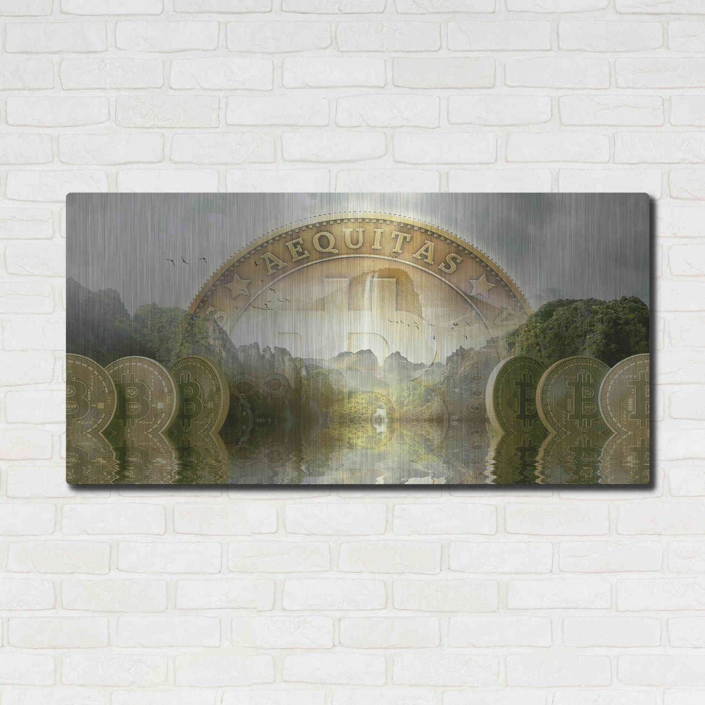 Luxe Metal Art 'Bitcoin New Age Two' by Steve Hunziker, Metal Wall Art,48x24