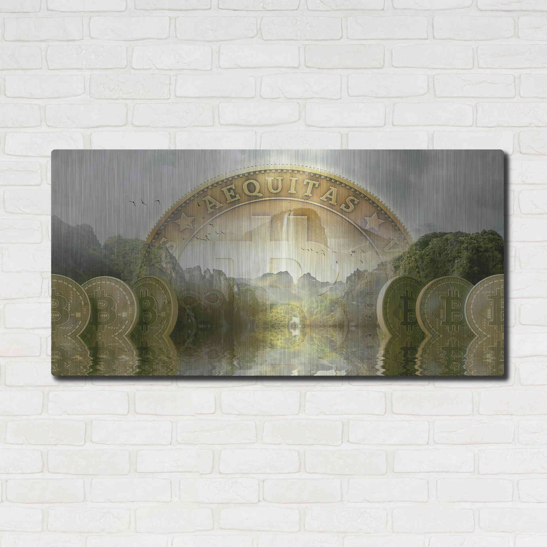 Luxe Metal Art 'Bitcoin New Age Two' by Steve Hunziker, Metal Wall Art,48x24