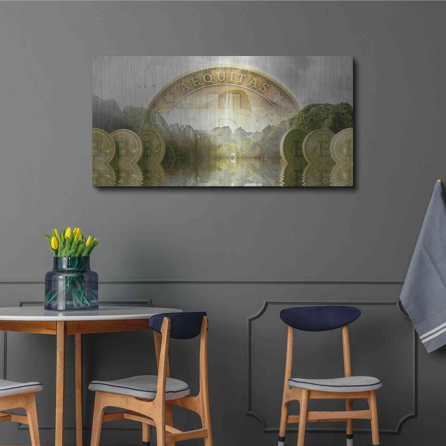 Luxe Metal Art 'Bitcoin New Age Two' by Steve Hunziker, Metal Wall Art,48x24