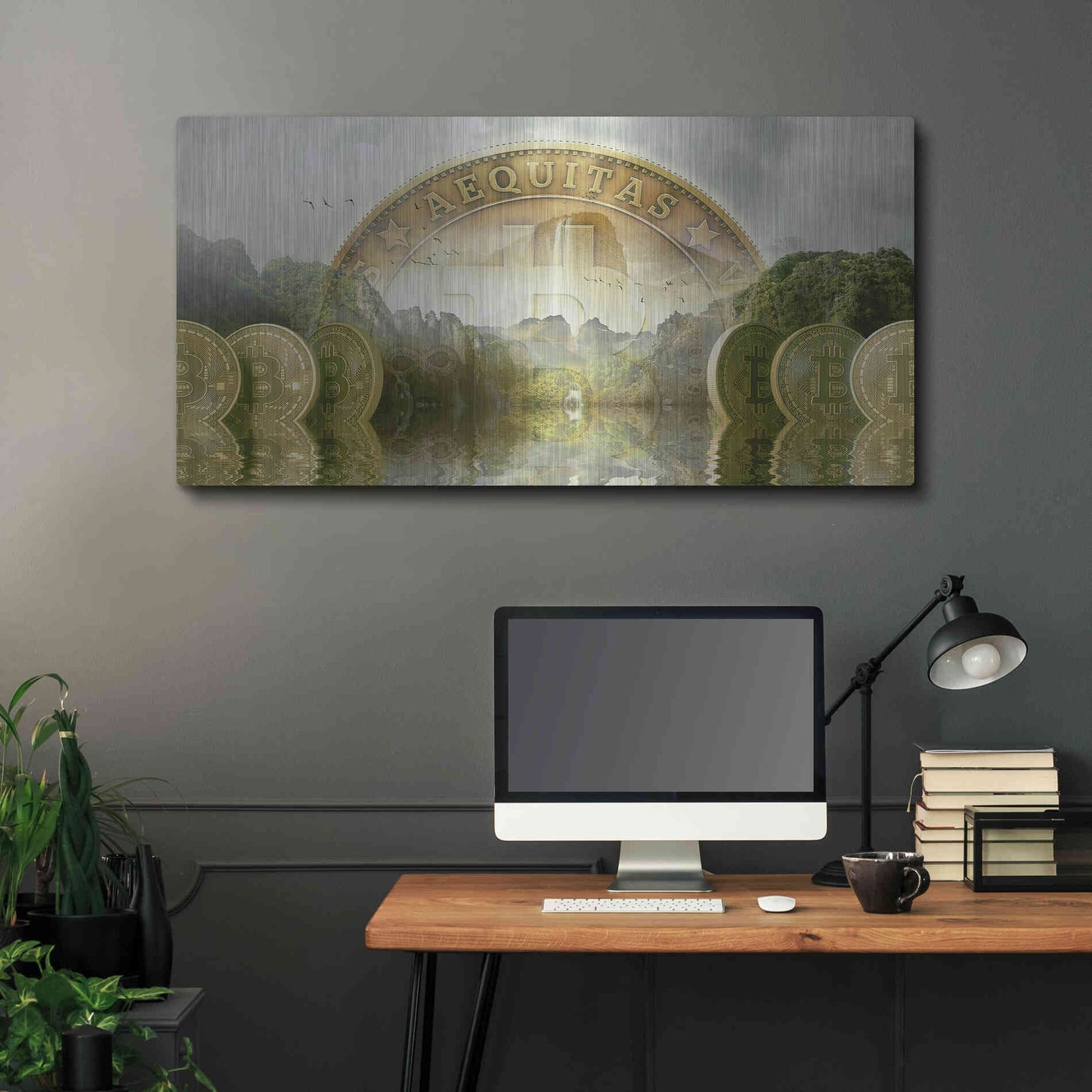 Luxe Metal Art 'Bitcoin New Age Two' by Steve Hunziker, Metal Wall Art,48x24