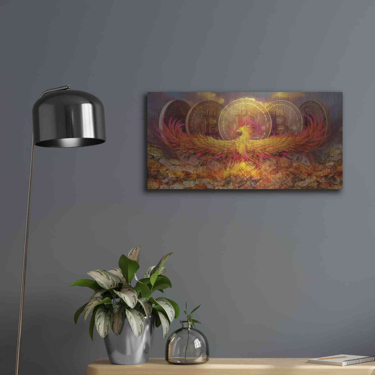 Luxe Metal Art 'Bitcoin New Age Nine' by Steve Hunziker, Metal Wall Art,24x12