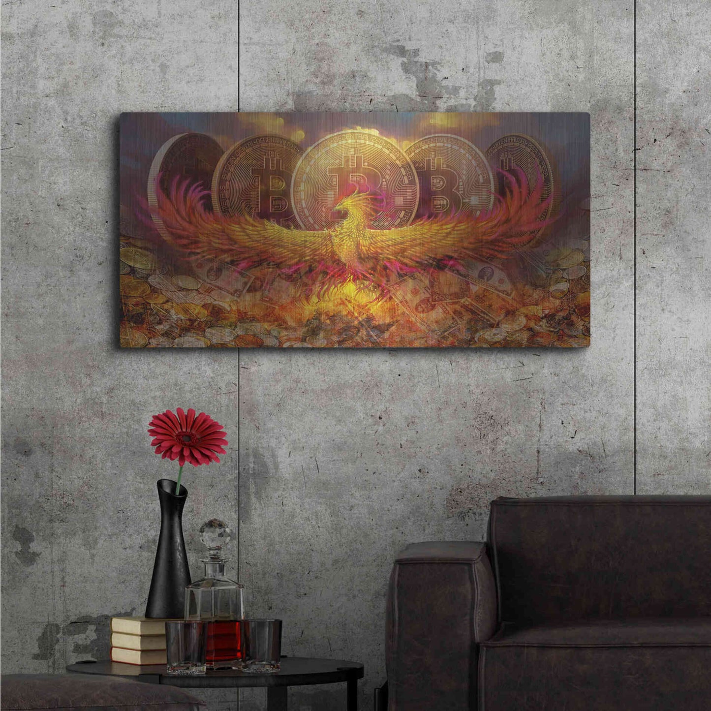 Luxe Metal Art 'Bitcoin New Age Nine' by Steve Hunziker, Metal Wall Art,48x24