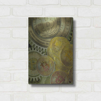 Luxe Metal Art 'Grunge Bitcoin Three' by Steve Hunziker, Metal Wall Art,12x16