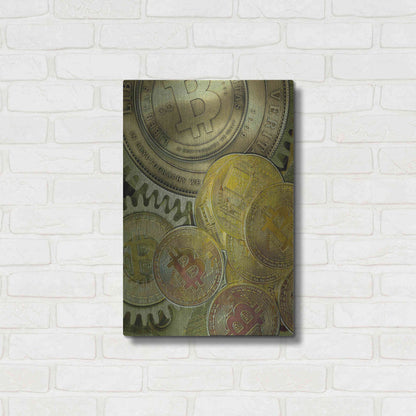 Luxe Metal Art 'Grunge Bitcoin Three' by Steve Hunziker, Metal Wall Art,16x24