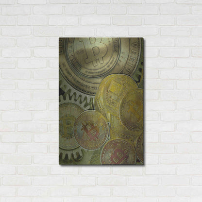 Luxe Metal Art 'Grunge Bitcoin Three' by Steve Hunziker, Metal Wall Art,24x36
