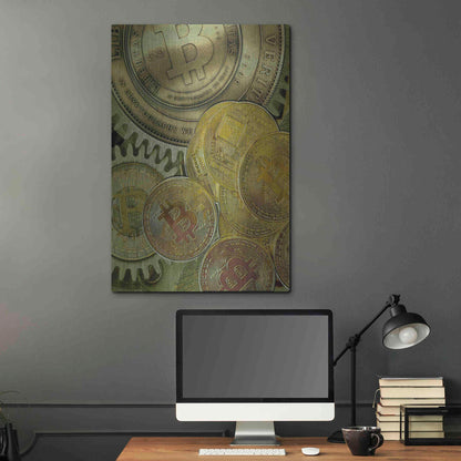 Luxe Metal Art 'Grunge Bitcoin Three' by Steve Hunziker, Metal Wall Art,24x36