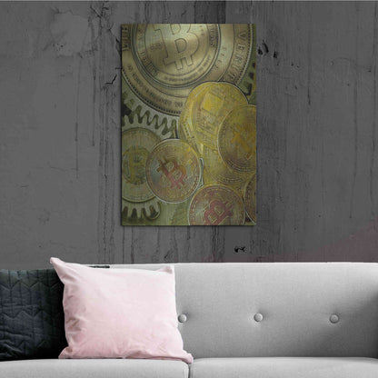Luxe Metal Art 'Grunge Bitcoin Three' by Steve Hunziker, Metal Wall Art,24x36