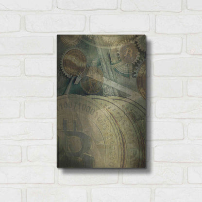 Luxe Metal Art 'Grunge Bitcoin Four' by Steve Hunziker, Metal Wall Art,12x16