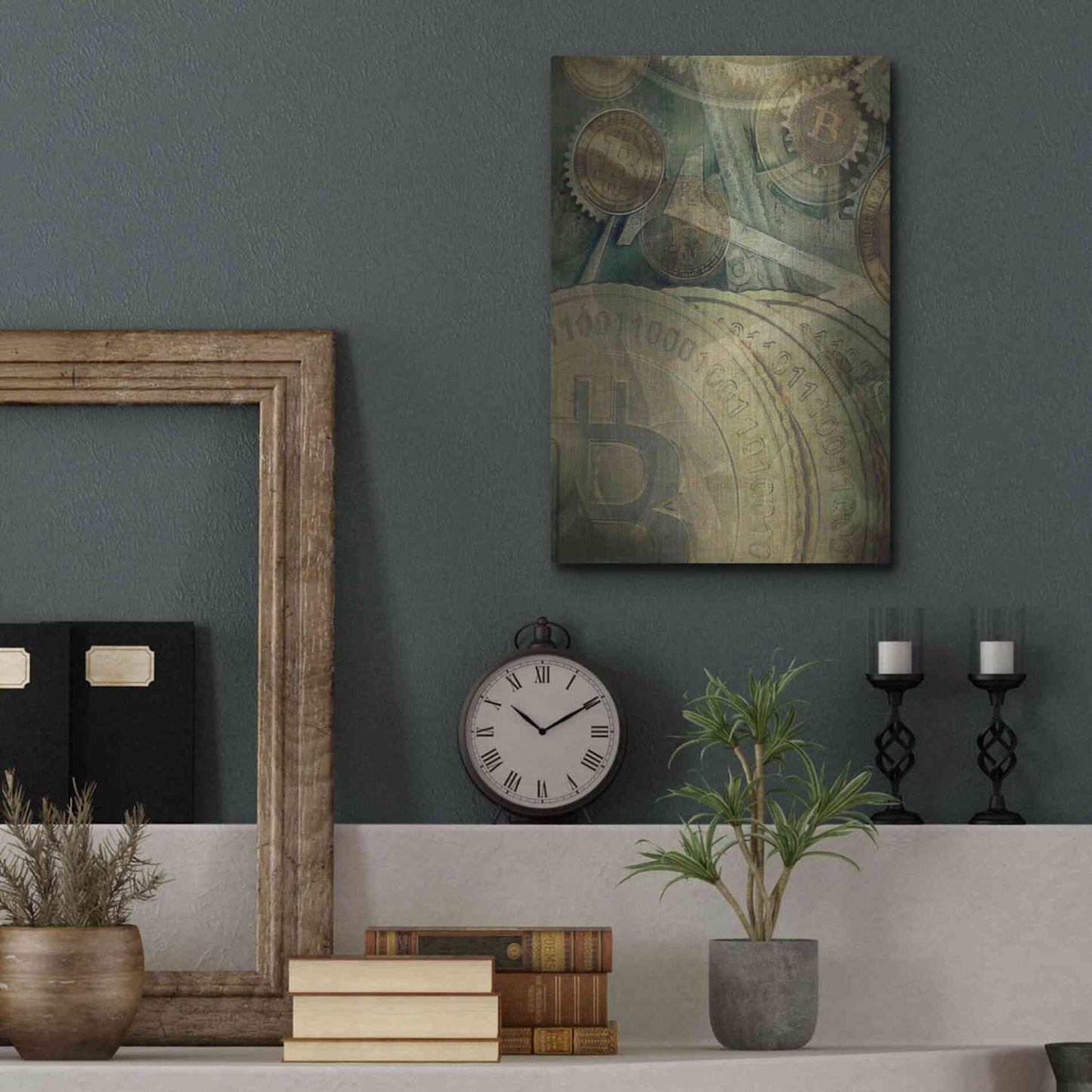Luxe Metal Art 'Grunge Bitcoin Four' by Steve Hunziker, Metal Wall Art,12x16