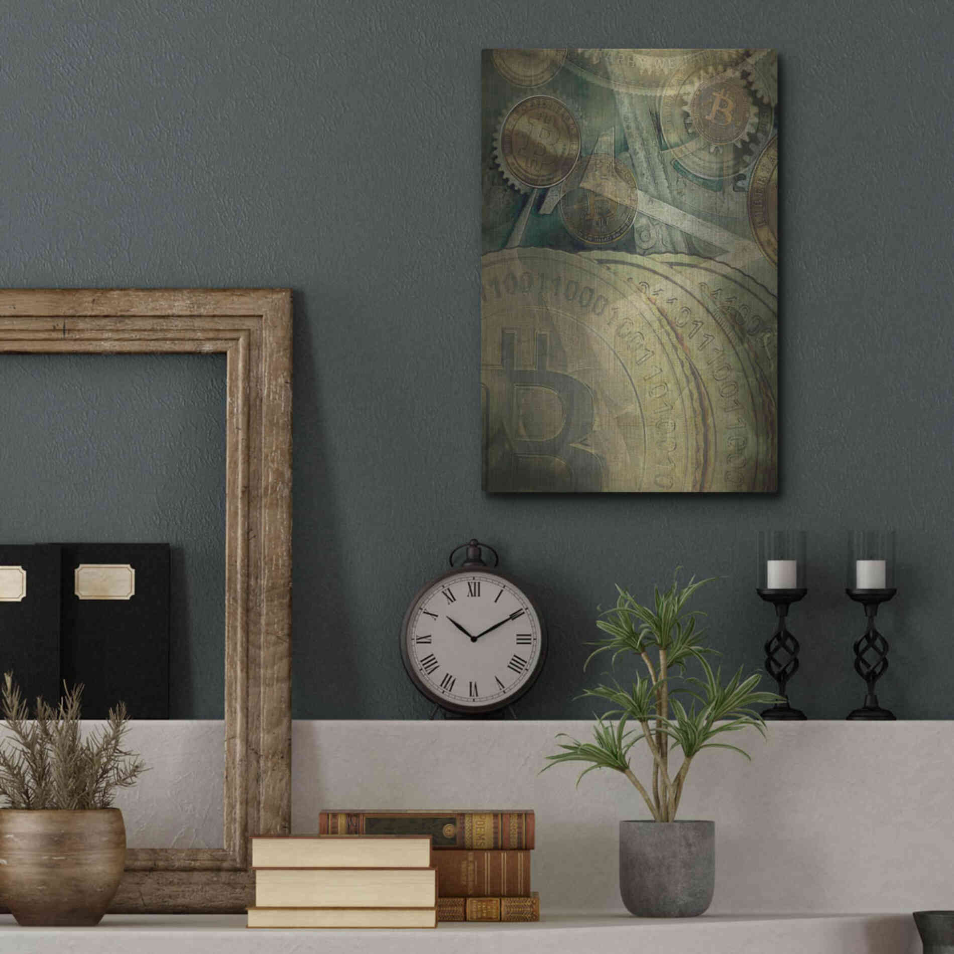 Luxe Metal Art 'Grunge Bitcoin Four' by Steve Hunziker, Metal Wall Art,12x16