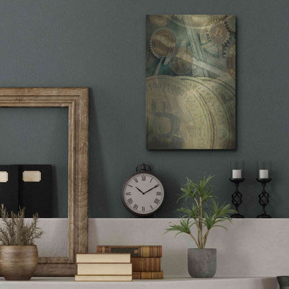 Luxe Metal Art 'Grunge Bitcoin Four' by Steve Hunziker, Metal Wall Art,12x16