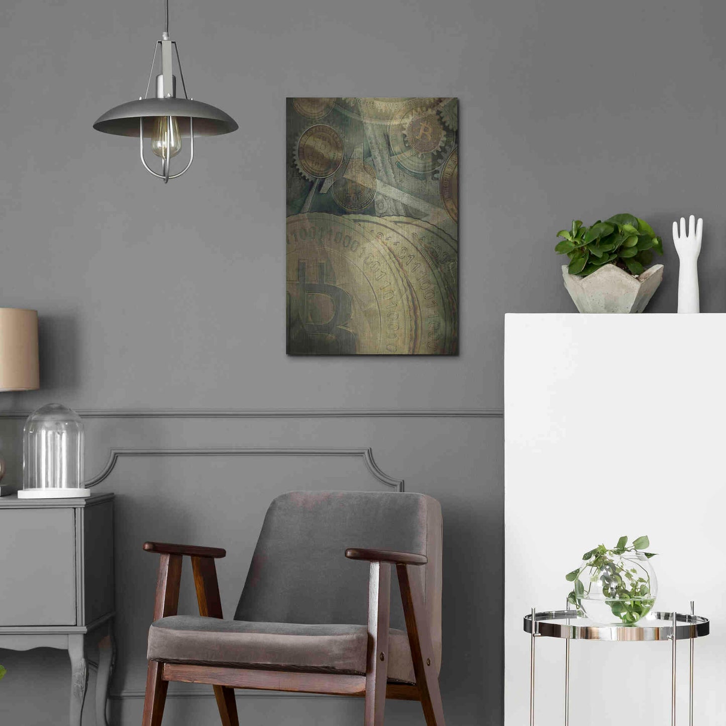Luxe Metal Art 'Grunge Bitcoin Four' by Steve Hunziker, Metal Wall Art,16x24