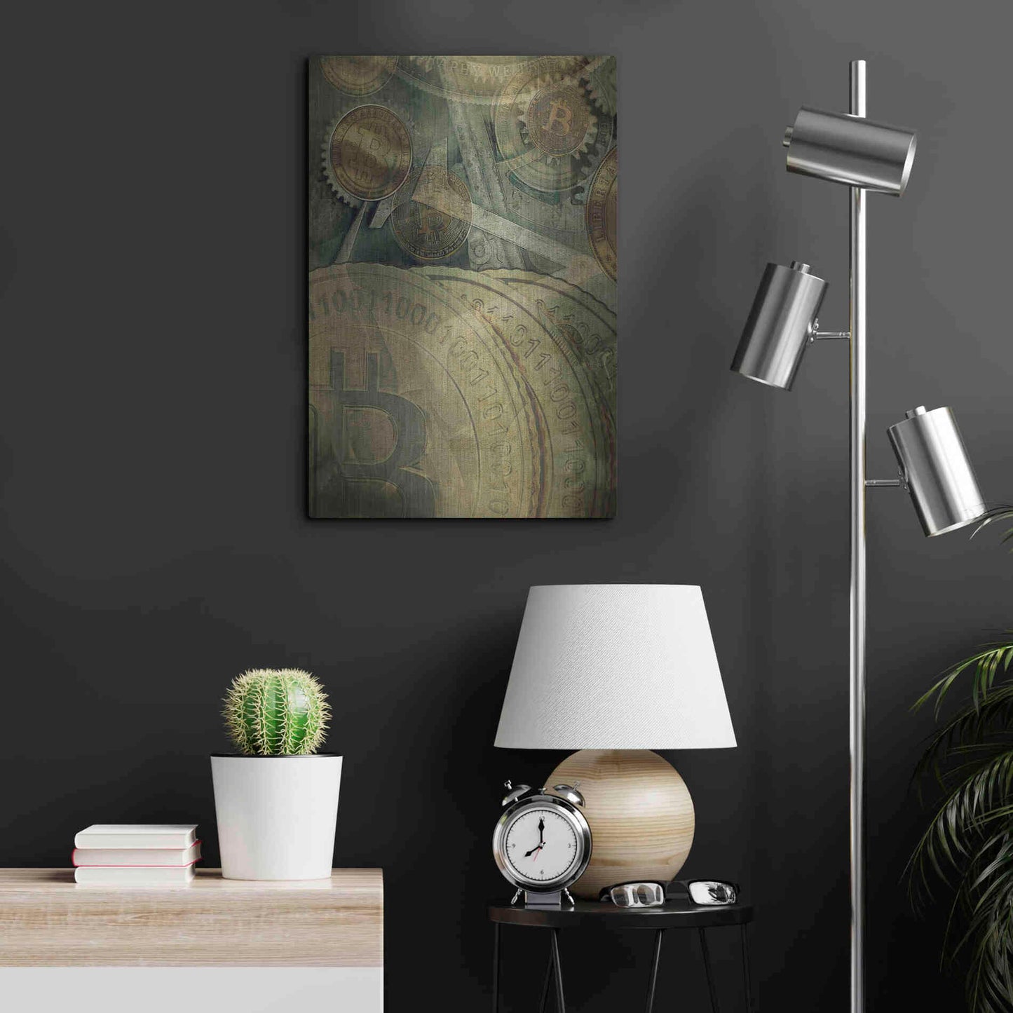 Luxe Metal Art 'Grunge Bitcoin Four' by Steve Hunziker, Metal Wall Art,16x24