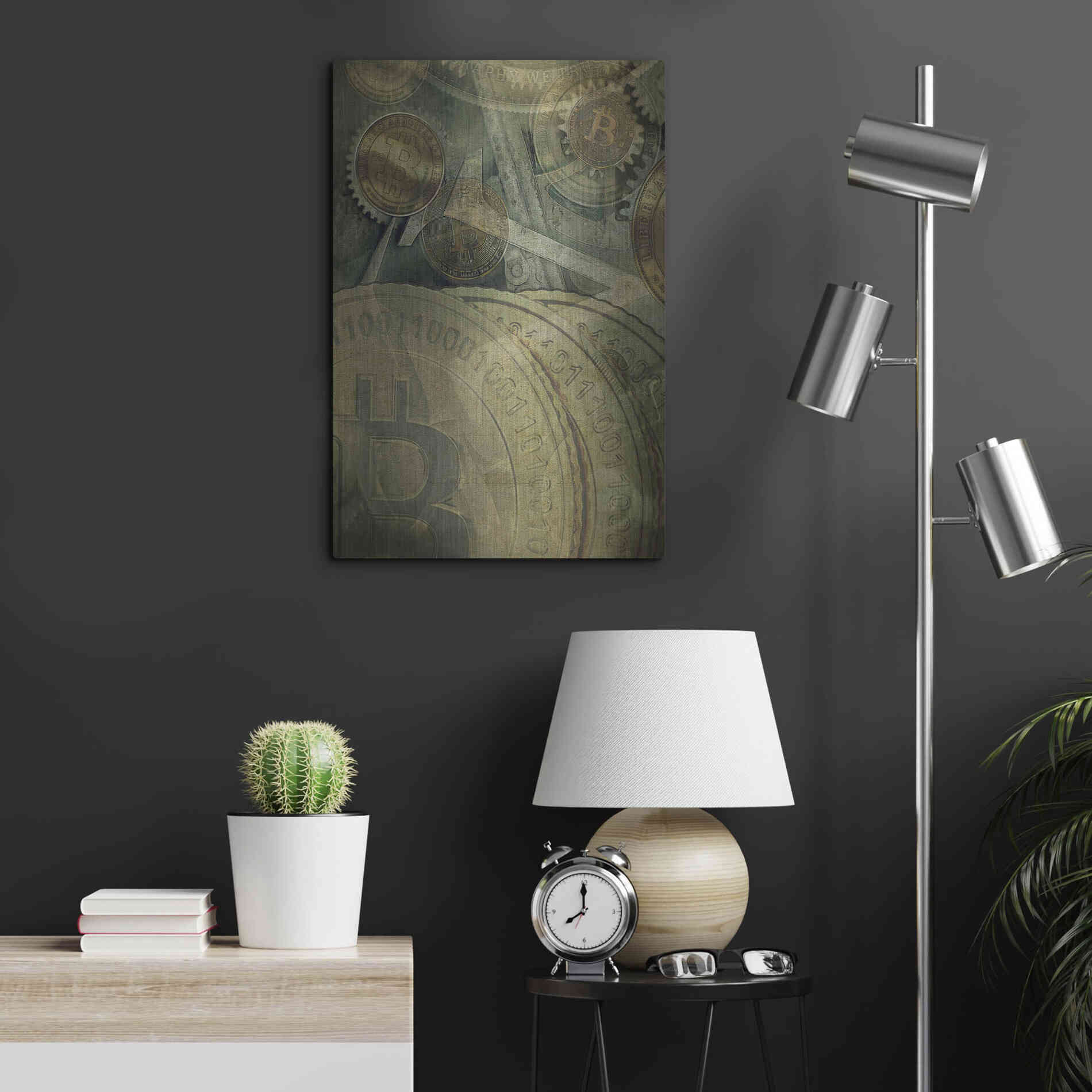 Luxe Metal Art 'Grunge Bitcoin Four' by Steve Hunziker, Metal Wall Art,16x24